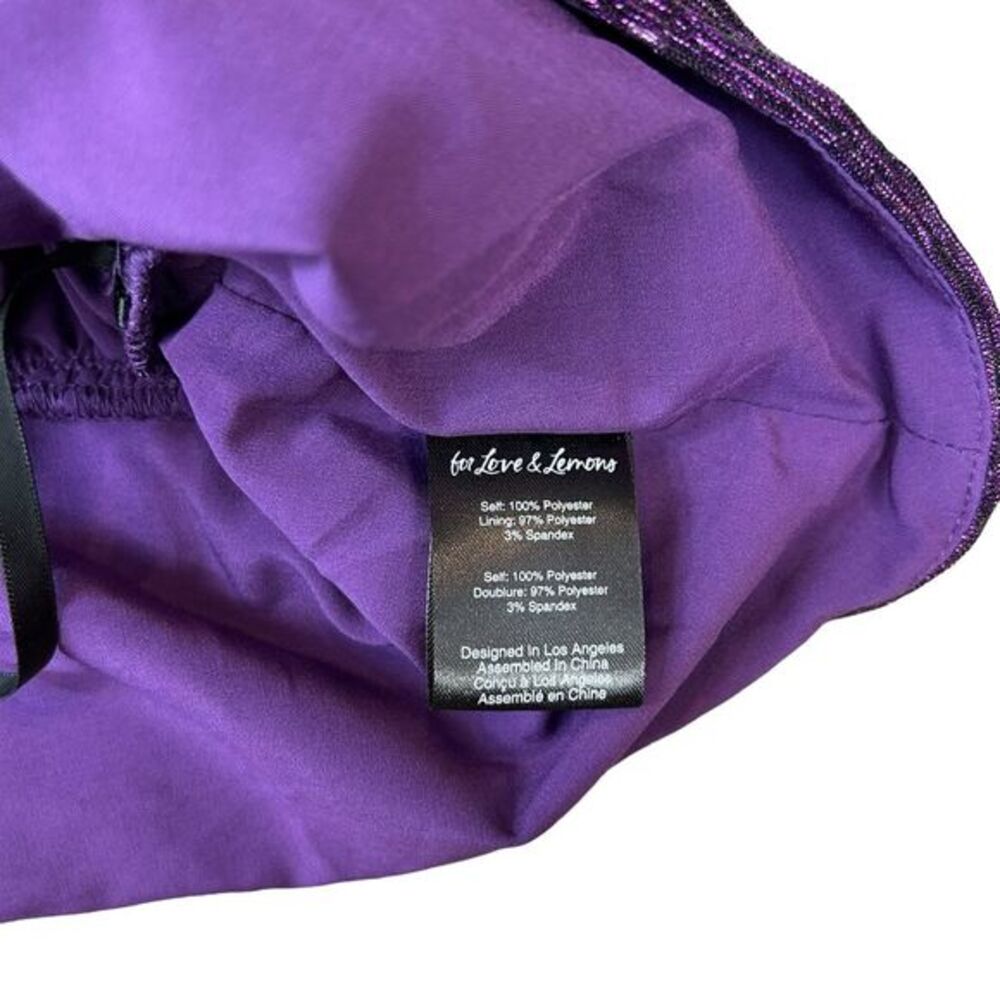 For Love & Lemons Womens L Purple La Vilette Metallic Puff Sleeve Top Plunge New - Picture 10 of 10